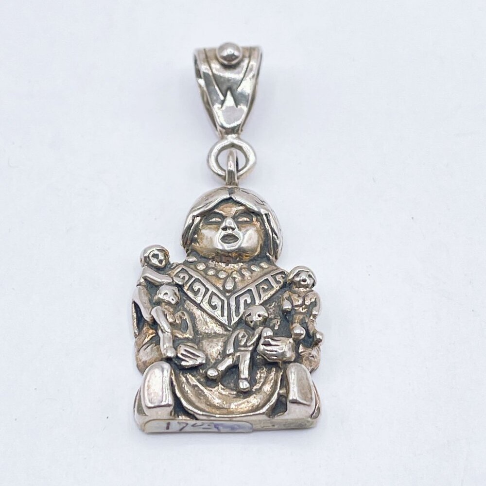 Native American Storyteller Sterling Silver Pendant With Intricate Detailing